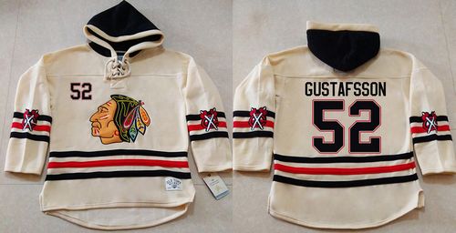Blackhawks #52 Erik Gustafsson Cream Heavyweight Pullover Hoodie Stitched NHL Jersey - Click Image to Close